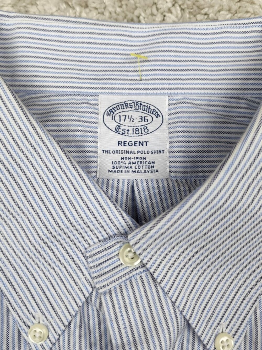 Brooks Brothers Button Down Shirt 17 1/2 - 36 Stripe Regent Blue All Supima VTG - Picture 4 of 6